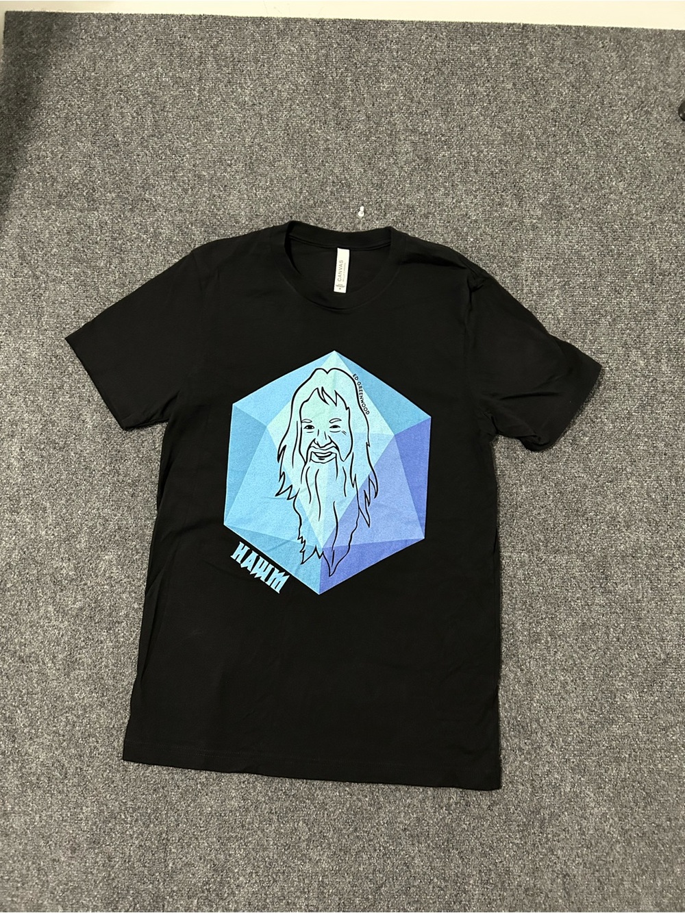 Bella Canvas Black Tee with Blue Geometric Ed Greenwood Graphic HAWM
